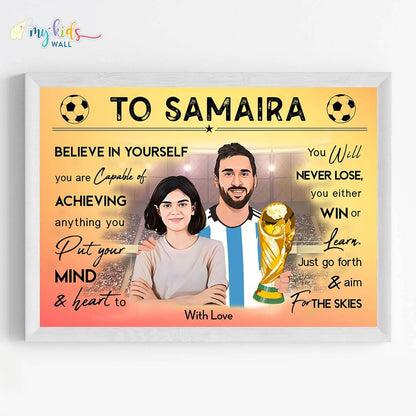 Football Champ with Messi Personalized Motivational Portrait (Framed)