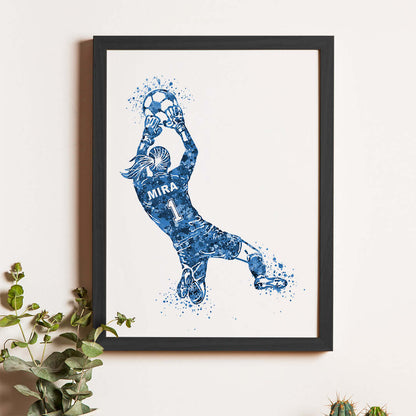Football Goalkeeper Girl Personalized Wall Art (Framed)