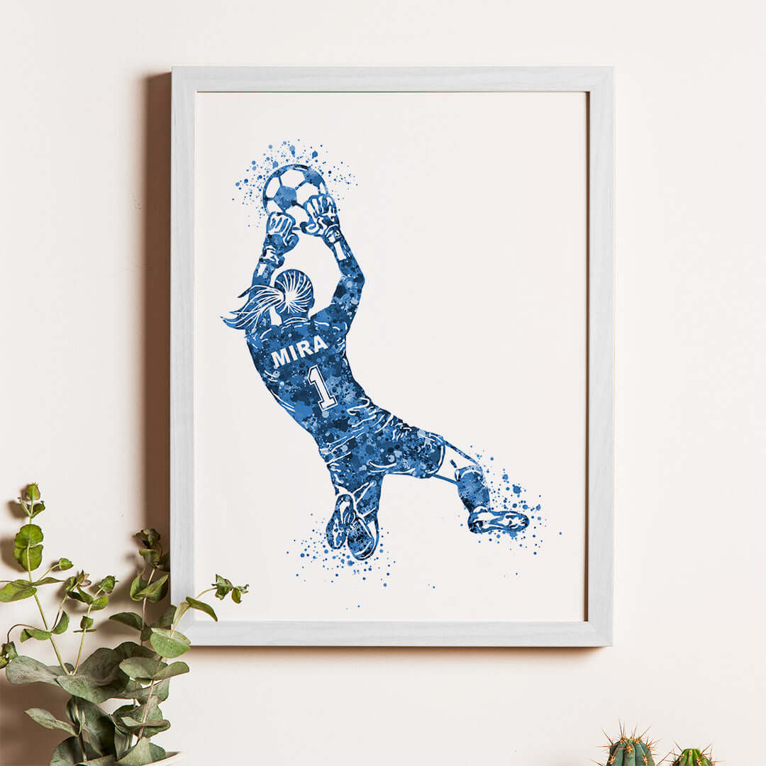 Football Goalkeeper Girl Personalized Wall Art (Framed)
