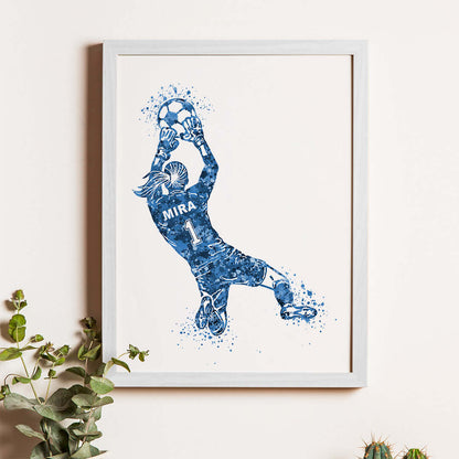 Football Goalkeeper Girl Personalized Wall Art (Framed)