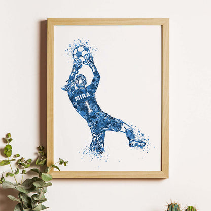 Football Goalkeeper Girl Personalized Wall Art (Framed)