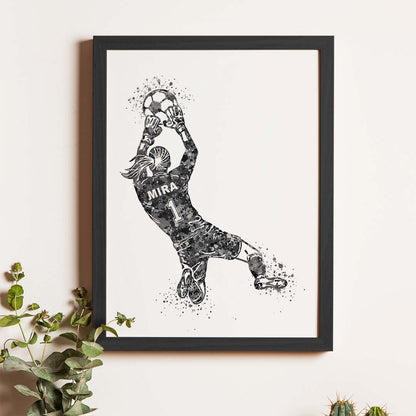 Football Goalkeeper Girl Personalized Wall Art (Framed)
