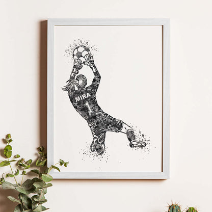 Football Goalkeeper Girl Personalized Wall Art (Framed)
