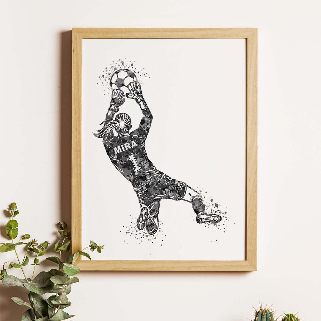 Football Goalkeeper Girl Personalized Wall Art (Framed)