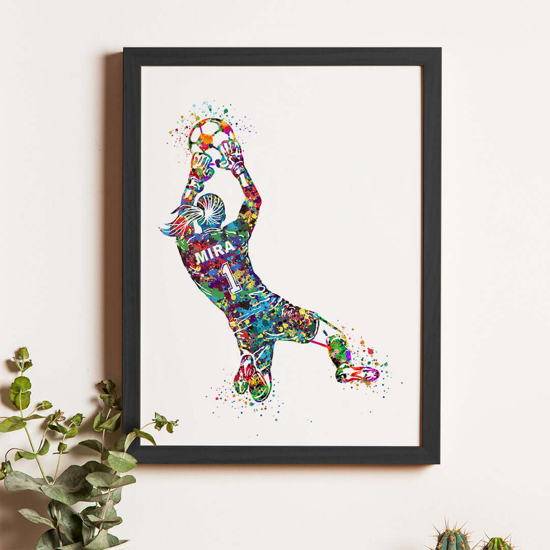 Football Goalkeeper Girl Personalized Wall Art (Framed)