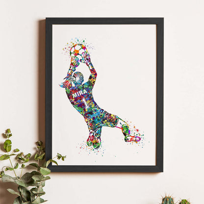 Football Goalkeeper Girl Personalized Wall Art (Framed)