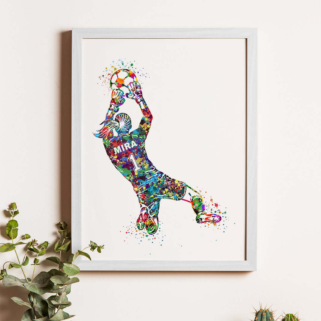 Football Goalkeeper Girl Personalized Wall Art (Framed)