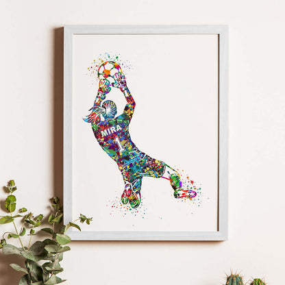 Football Goalkeeper Girl Personalized Wall Art (Framed)