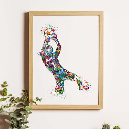 Football Goalkeeper Girl Personalized Wall Art (Framed)