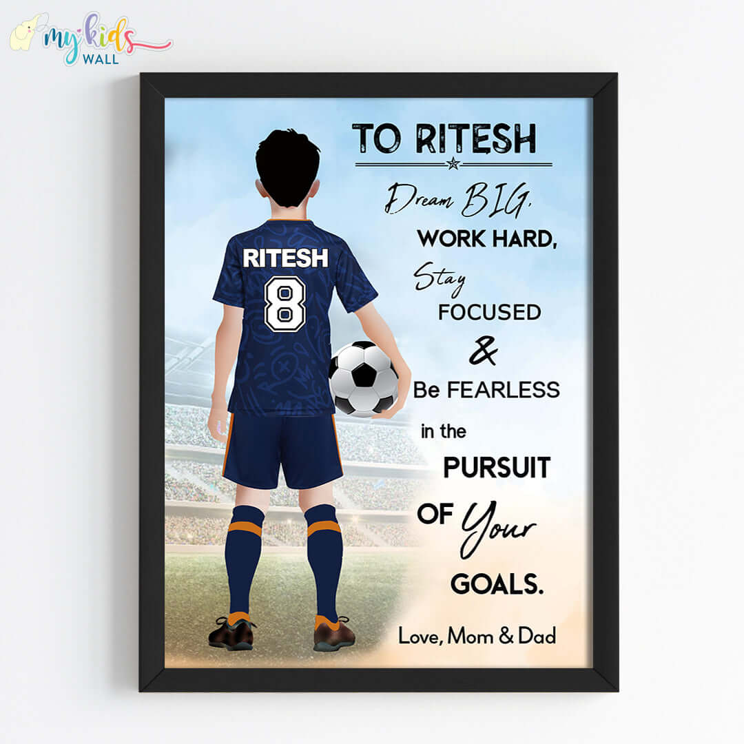 Football Player Personalized Motivational Multicolor Wall Art (Framed)