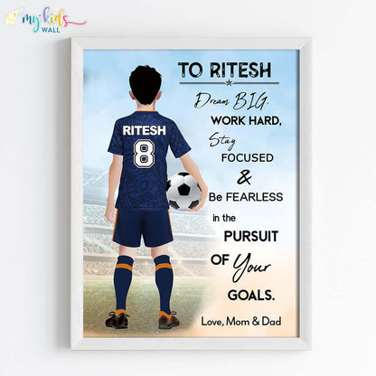 Football Player Personalized Motivational Multicolor Wall Art (Framed)