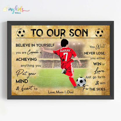 Football Player Boy Free Kick Personalized Motivational Wall Art (Framed)