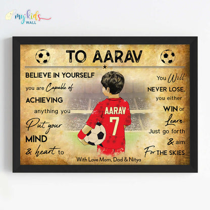 Football Player Boy Personalized Motivational Wall Art (Framed)