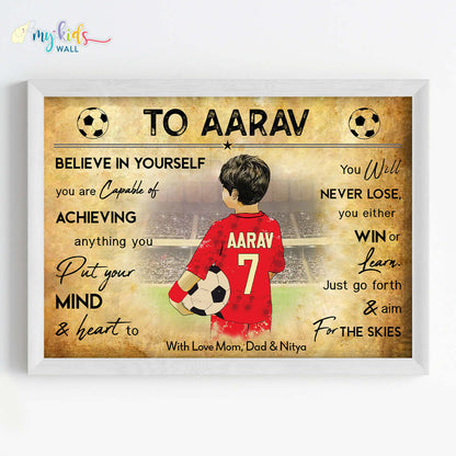 Football Player Boy Personalized Motivational Wall Art (Framed)