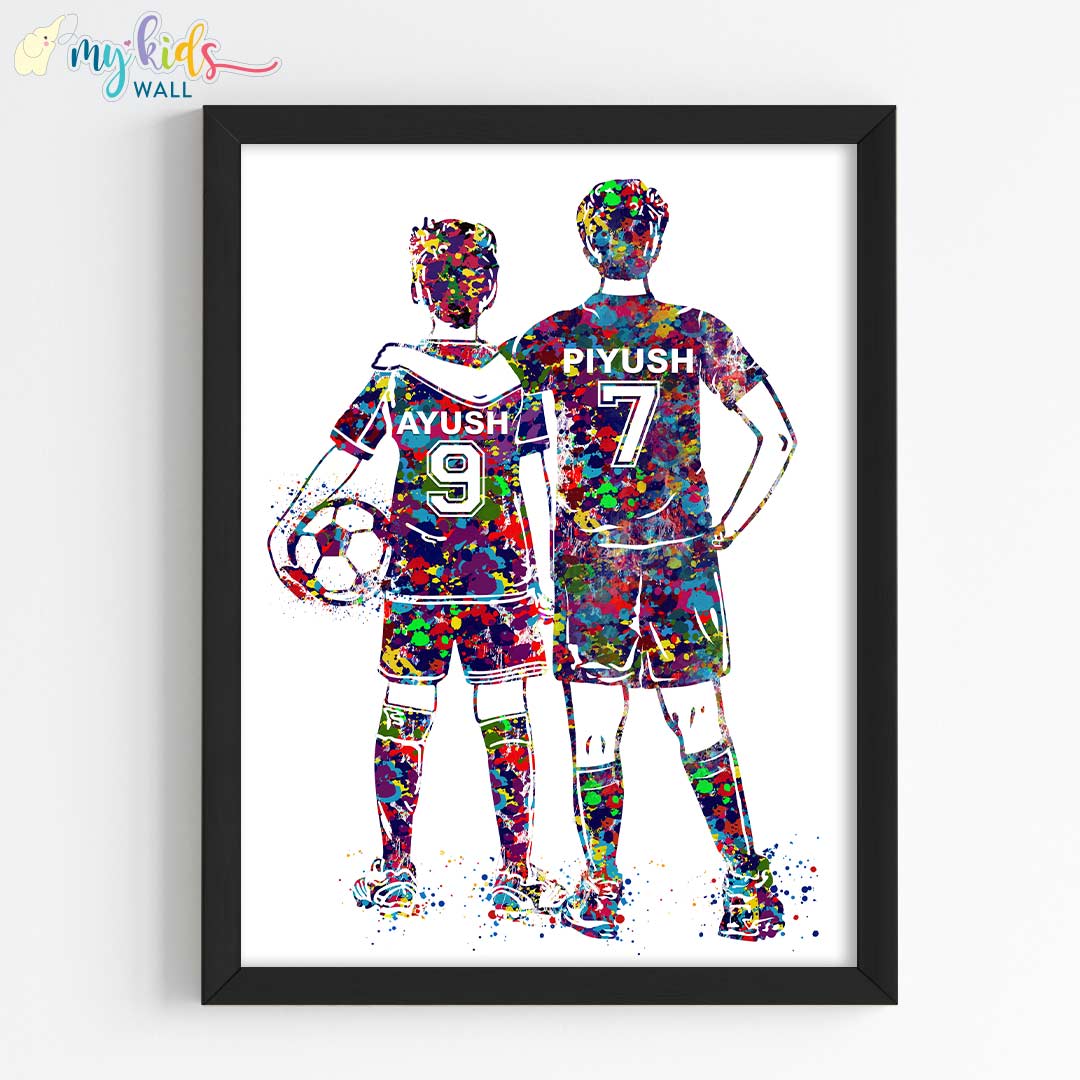 Football Player Brothers Personalized Wall Art (Framed)