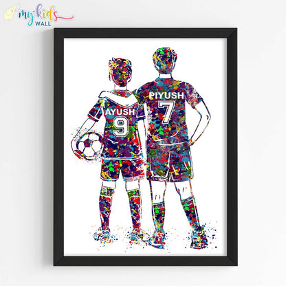 Football Player Brothers Personalized Wall Art (Framed)