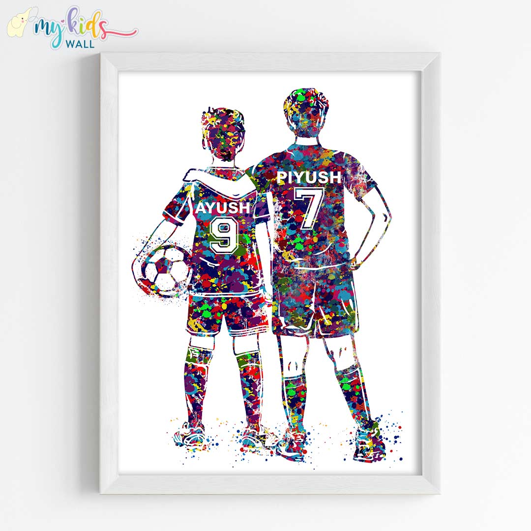 Football Player Brothers Personalized Wall Art (Framed)