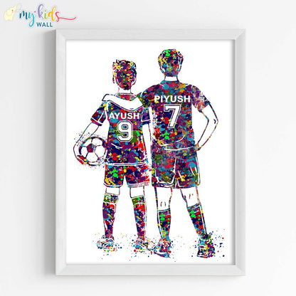 Football Player Brothers Personalized Wall Art (Framed)