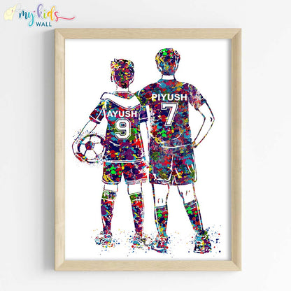 Football Player Brothers Personalized Wall Art (Framed)