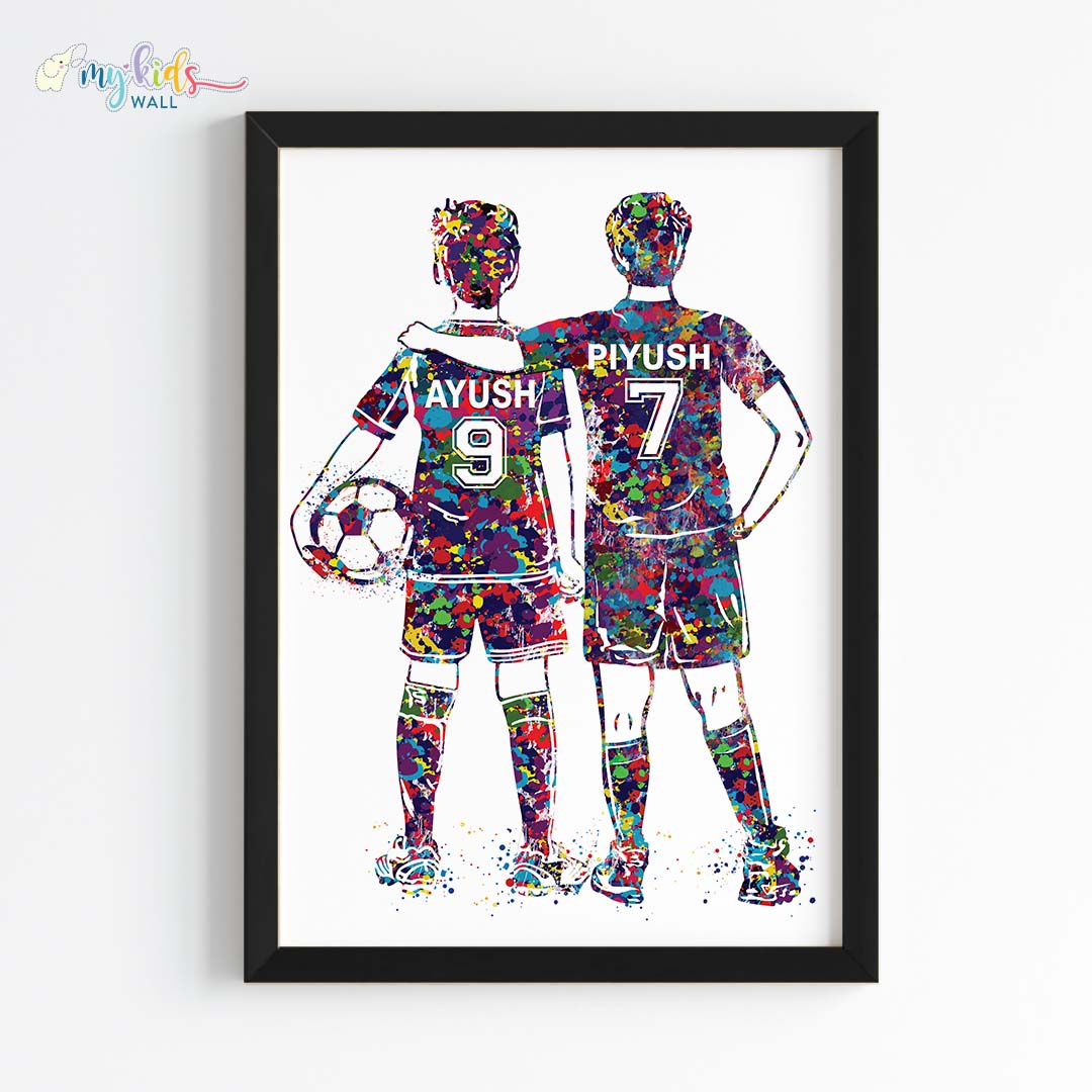 Football Player Brothers Personalized Wall Art (Framed)
