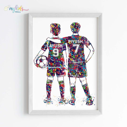 Football Player Brothers Personalized Wall Art (Framed)