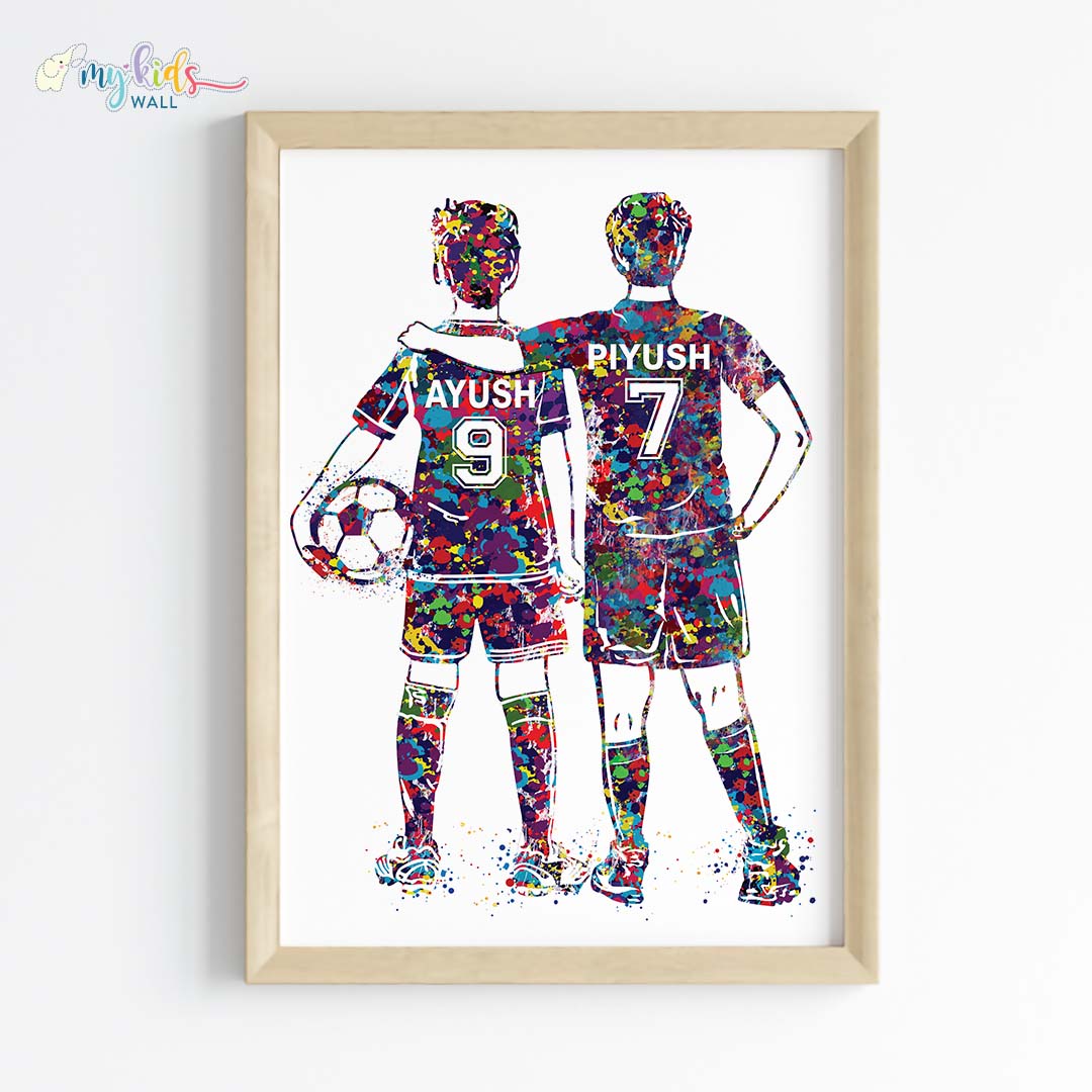 Football Player Brothers Personalized Wall Art (Framed)