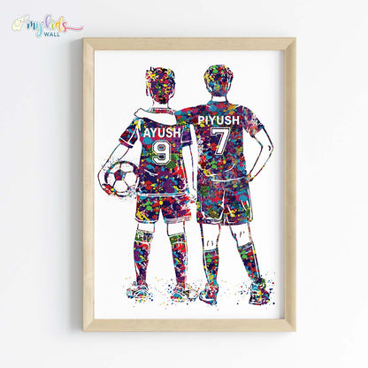 Football Player Brothers Personalized Wall Art (Framed)
