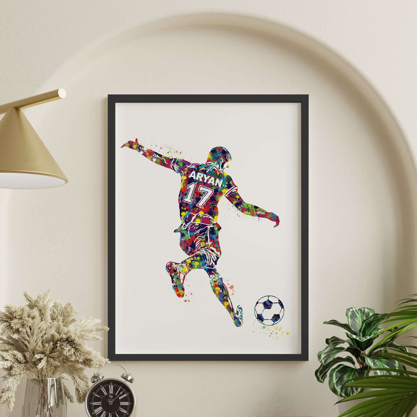 Football Player Free Kick Personalized Wall Art (Framed)