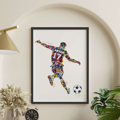 Football Player Free Kick Personalized Wall Art (Framed)