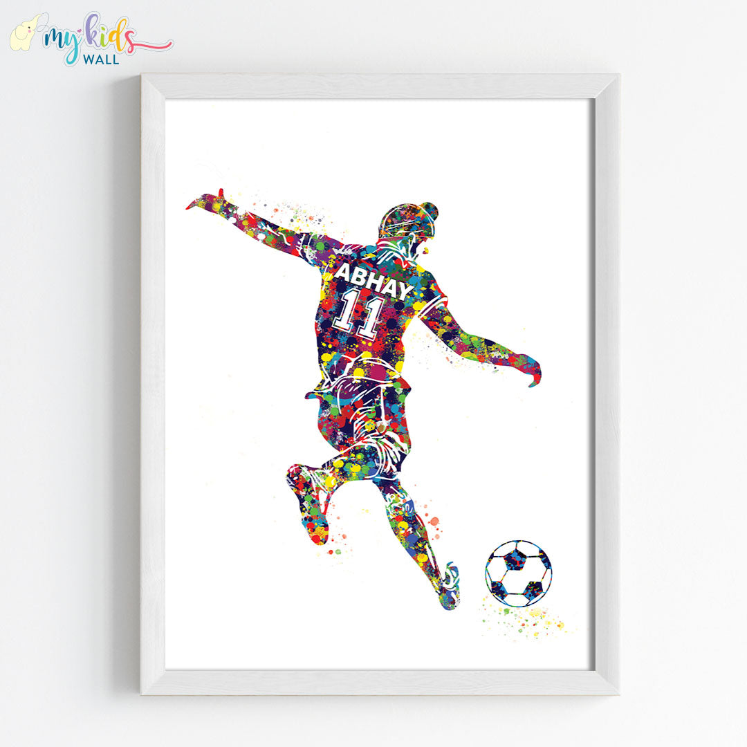Football Player Sikh Boy Free Kick Personalized Wall Art (Framed)
