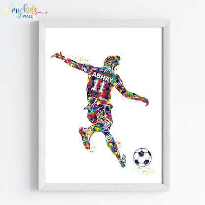 Football Player Sikh Boy Free Kick Personalized Wall Art (Framed)