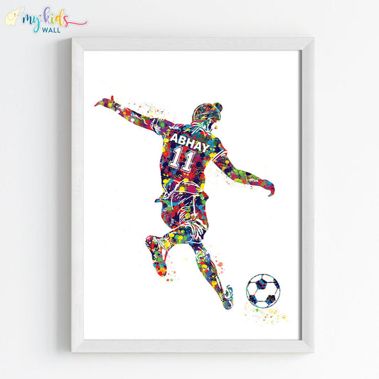 Football Player Sikh Boy Free Kick Personalized Wall Art (Framed)