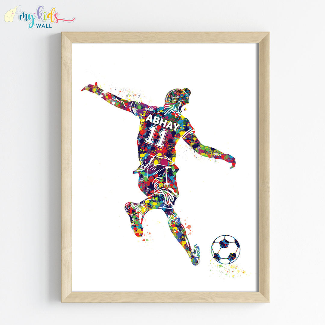 Football Player Sikh Boy Free Kick Personalized Wall Art (Framed)