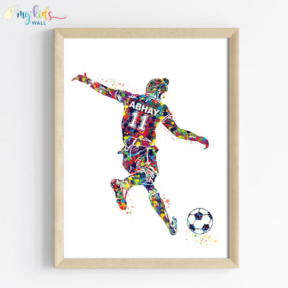 Football Player Sikh Boy Free Kick Personalized Wall Art (Framed)