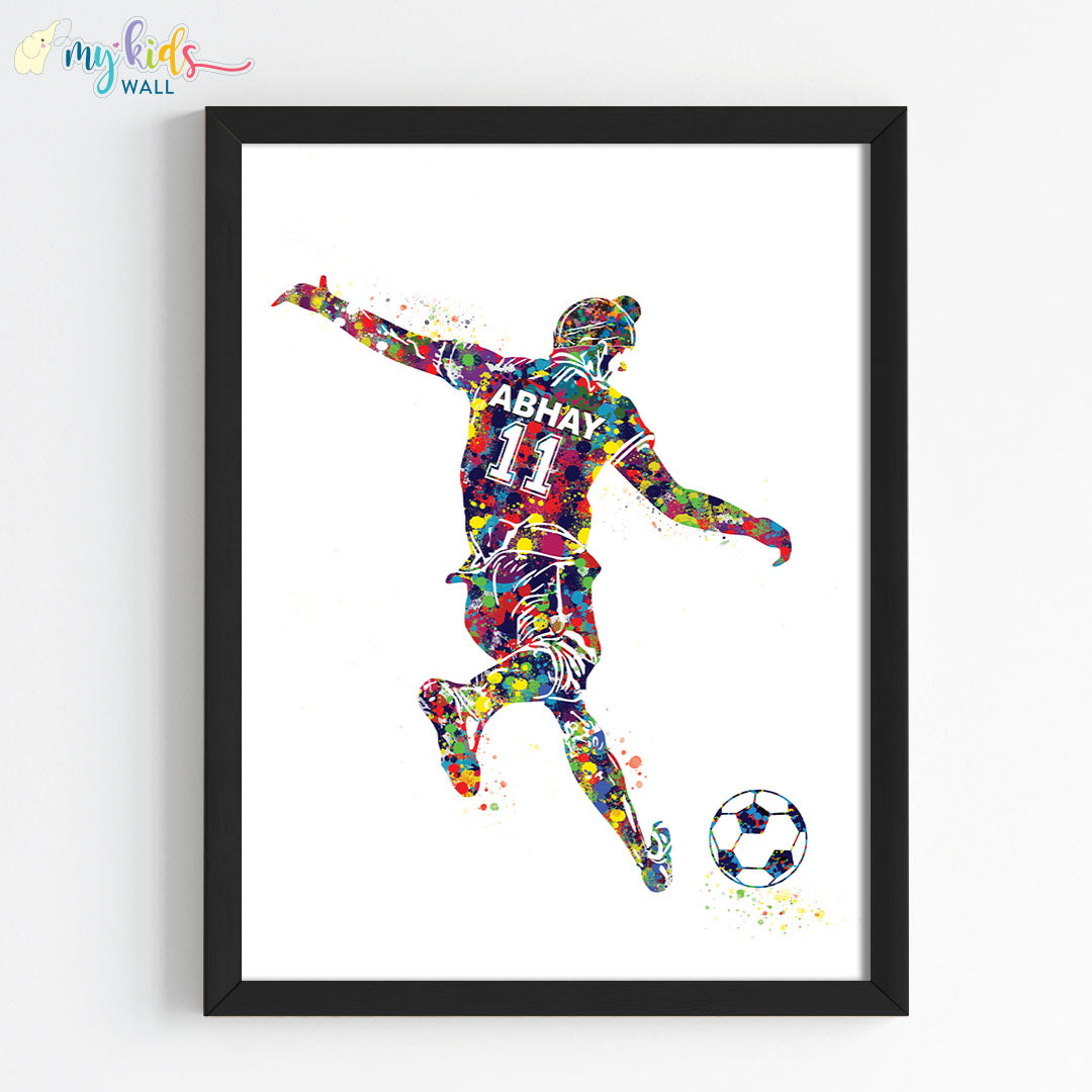 Football Player Sikh Boy Free Kick Personalized Wall Art (Framed)