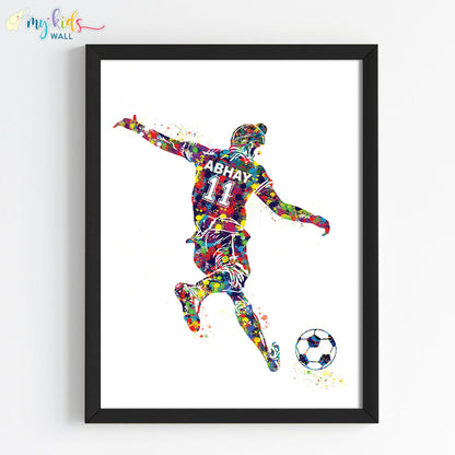 Football Player Sikh Boy Free Kick Personalized Wall Art (Framed)