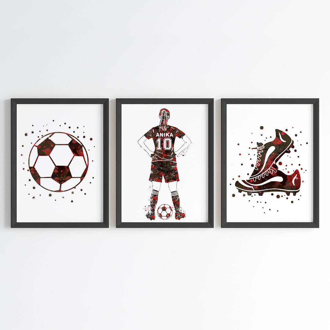 Football Player Girl Personalised Wall Art (Framed Set of 3)