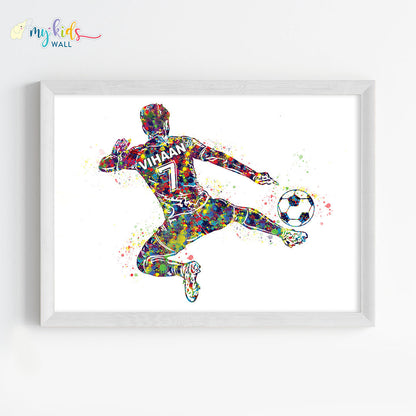 Football Player Jump Kick Personalized Wall Art (Framed)