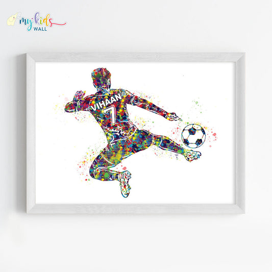 Football Player Jump Kick Personalized Wall Art (Framed)