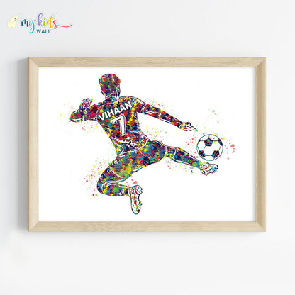 Football Player Jump Kick Personalized Wall Art (Framed)