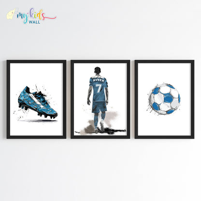 Football Player Passion Personalised Wall Art (Framed Set of 3)