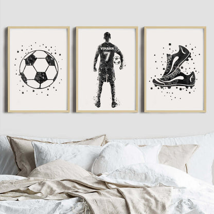 Football Player Personalised Wall Art (Framed Set of 3)