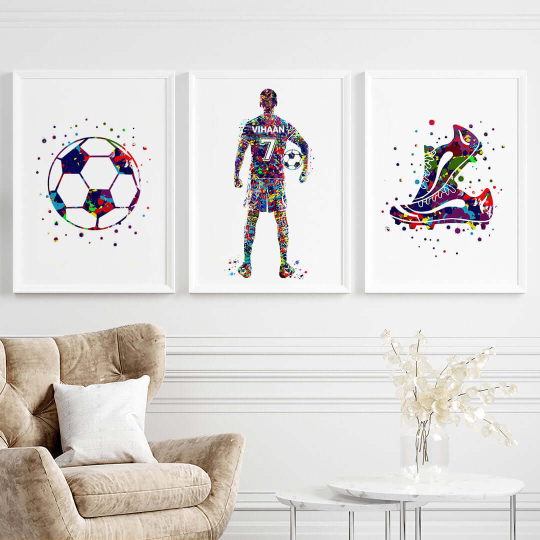 Football Player Personalised Wall Art (Framed Set of 3)