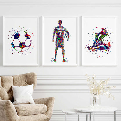 Football Player Personalised Wall Art (Framed Set of 3)