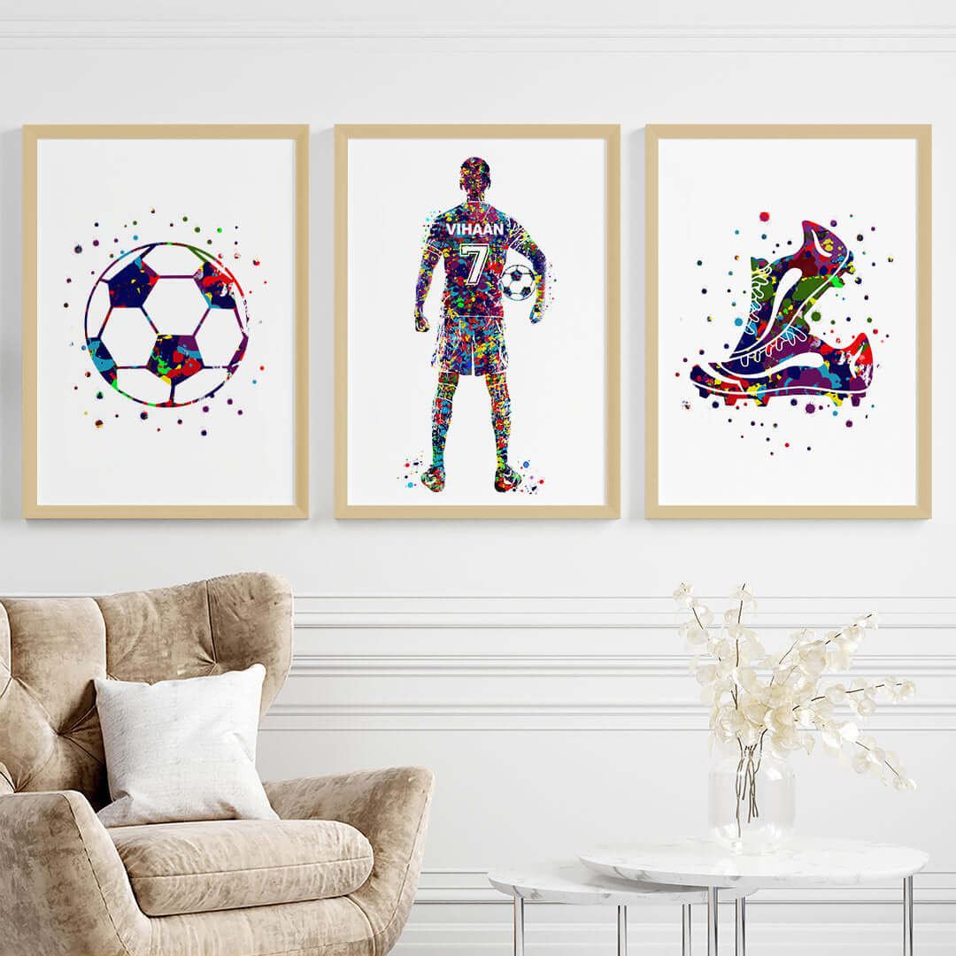 Football Player Personalised Wall Art (Framed Set of 3)