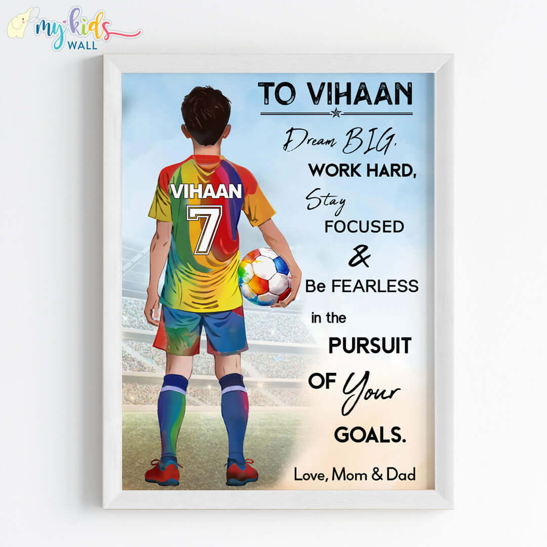 Football Player Personalized Motivational Multicolor Wall Art (Framed)