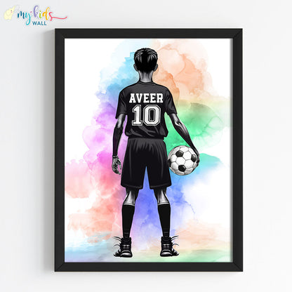 Football Player Teenager Watercolor Personalized Wall Art (Framed)