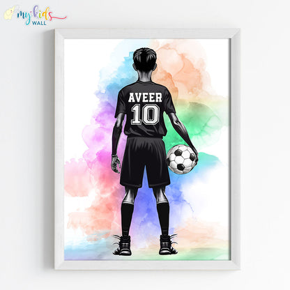 Football Player Teenager Watercolor Personalized Wall Art (Framed)