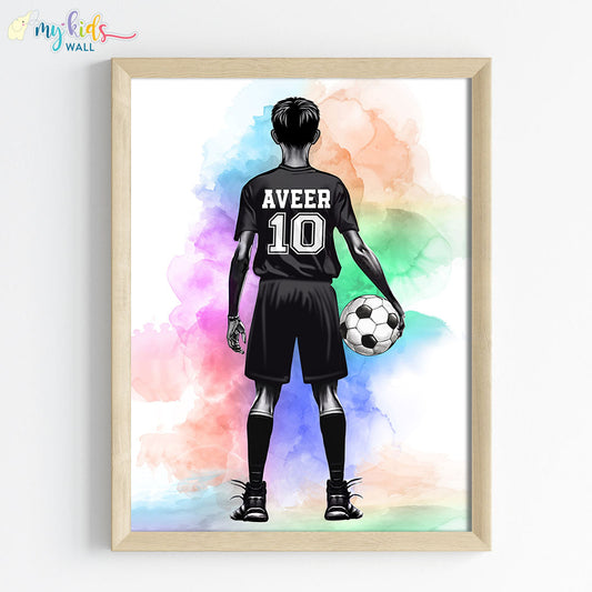 Football Player Teenager Watercolor Personalized Wall Art (Framed)