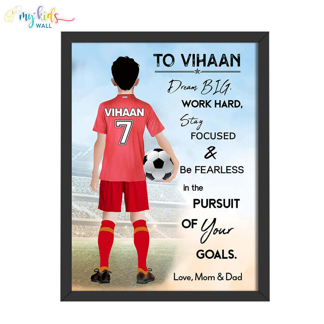 Football Player Personalized Motivational Multicolor Wall Art (Framed)